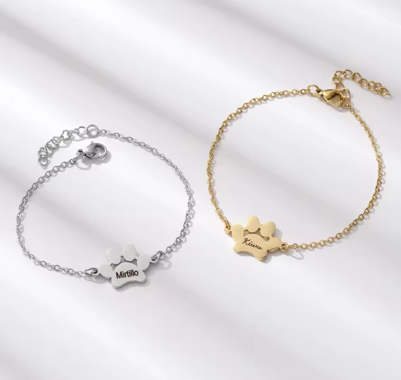 Custom Pet Paw Bracelet • Engraved Pet Name Jewelry • Dog & Cat Bracelet
