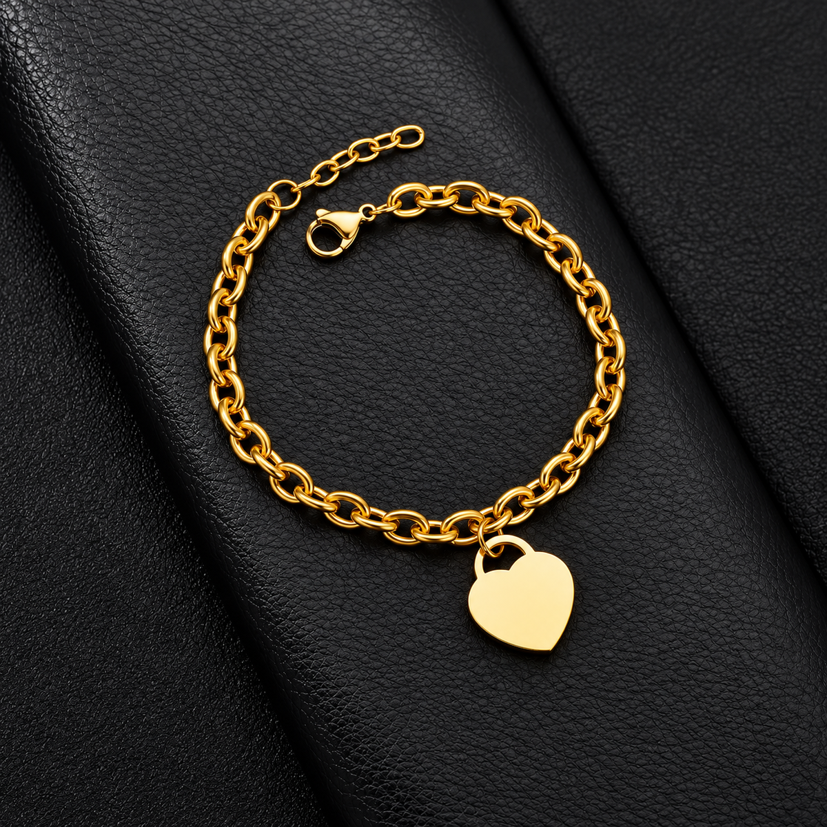 Personalized Heart Charm Bracelet, Custom Name Bracelet, Engraved Stainless Steel Jewelry, Gift for Her, Gold Silver Rose Gold