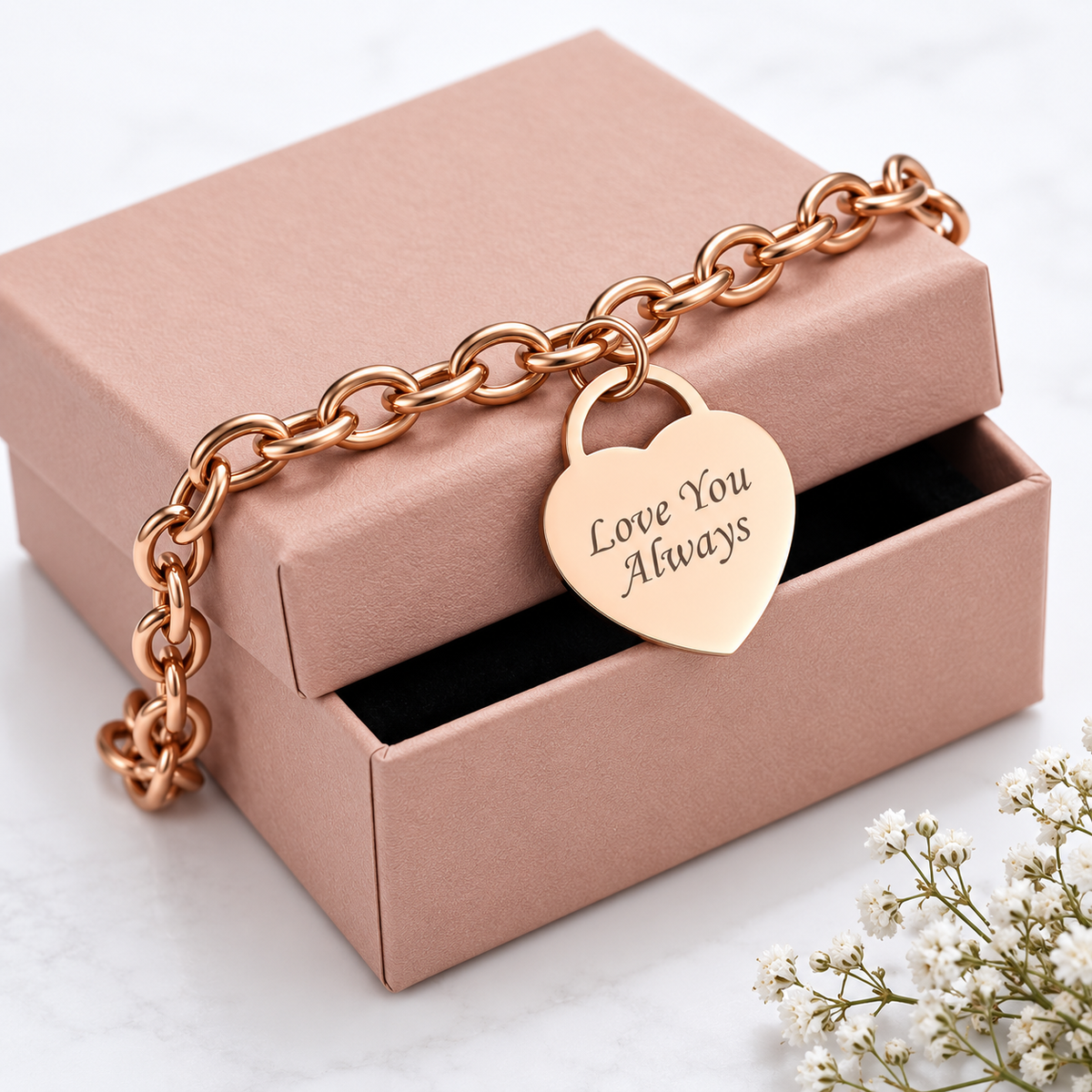 Personalized Heart Charm Bracelet, Custom Name Bracelet, Engraved Stainless Steel Jewelry, Gift for Her, Gold Silver Rose Gold