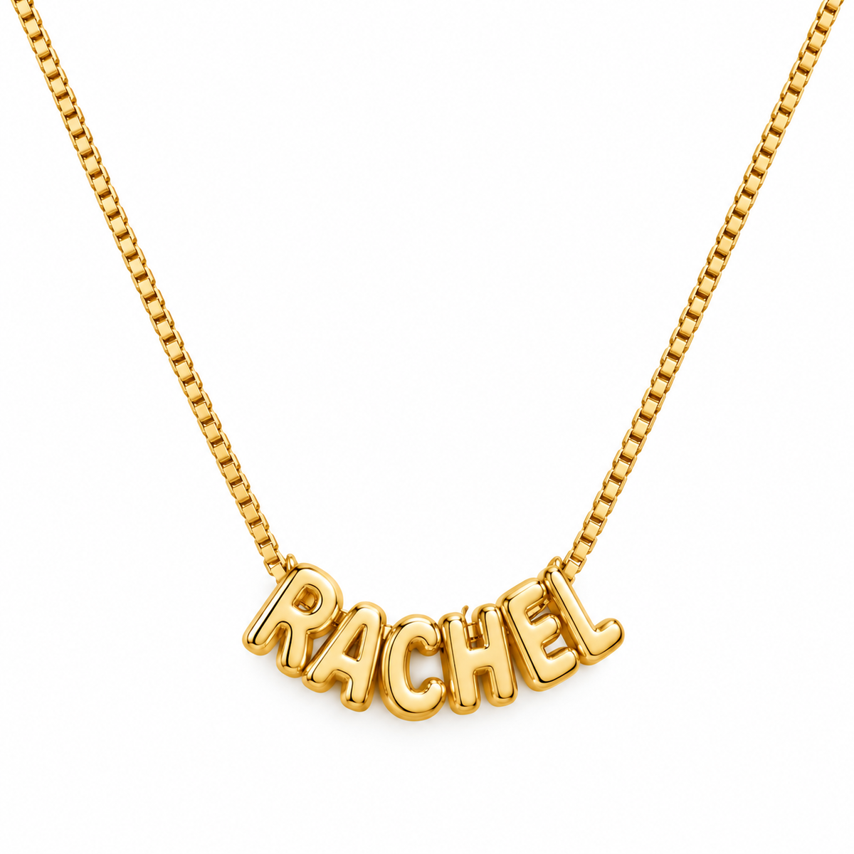 Personalized Bubble Name Necklace – Custom Gold Box Chain Necklace, 3D Name Jewelry, Personalized Gift for Her