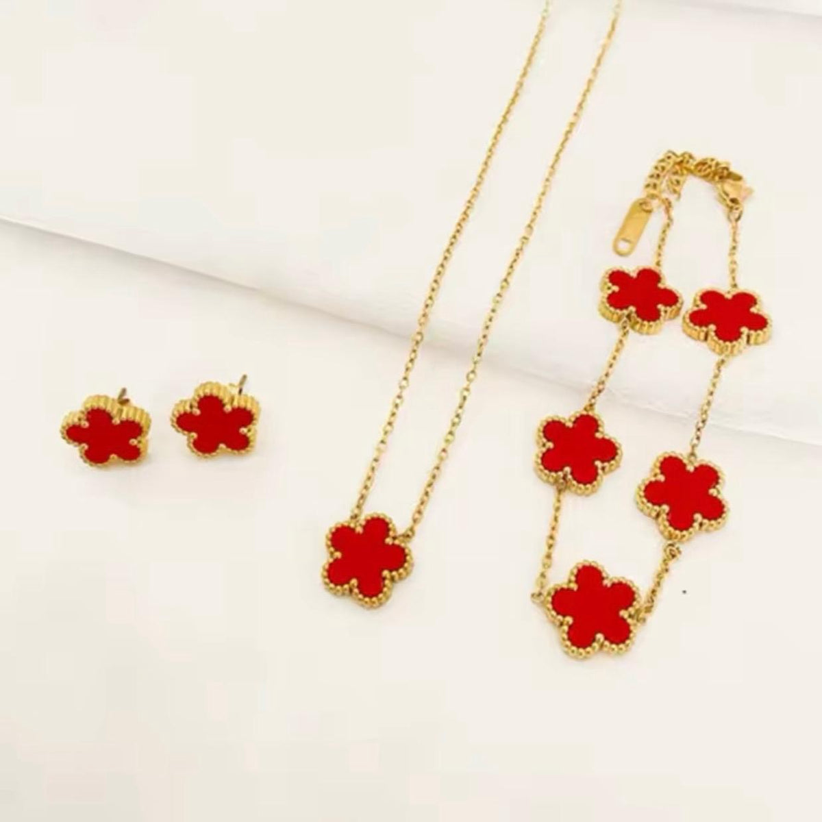 Pink Flower Necklace, Bracelet & Earring Set