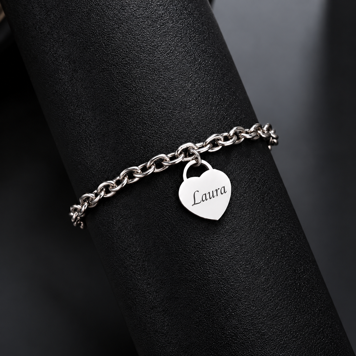 Personalized Heart Charm Bracelet, Custom Name Bracelet, Engraved Stainless Steel Jewelry, Gift for Her, Gold Silver Rose Gold