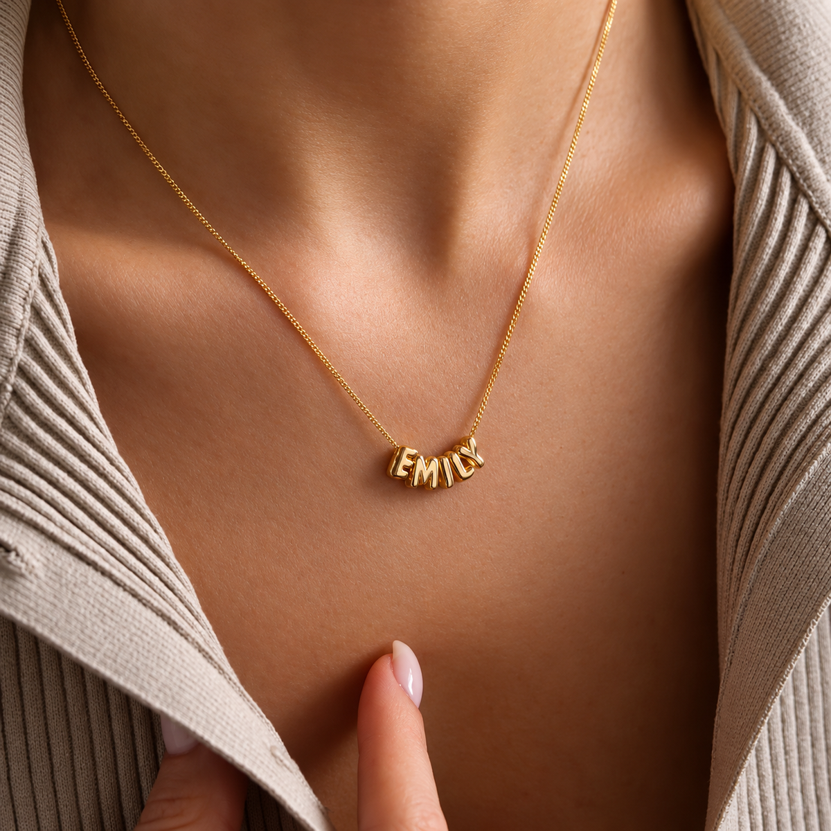 Personalized Bubble Name Necklace – Custom Gold Box Chain Necklace, 3D Name Jewelry, Personalized Gift for Her