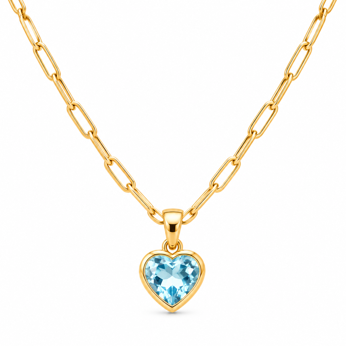 Tiny Heart Birthstone Necklace, Dainty Birth Month Gemstone Pendant, Personalized Gold Necklace, Paperclip Chain, Birthday Gift for Her