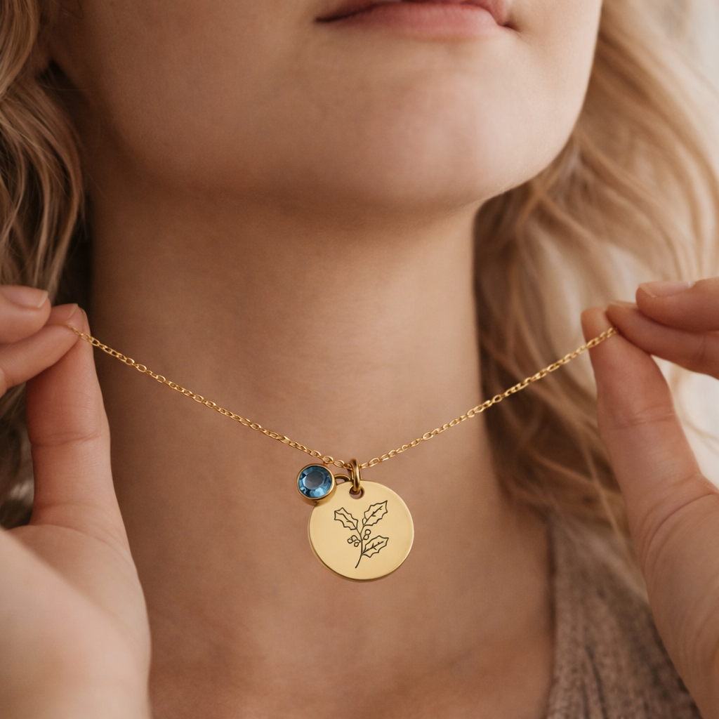 Birth Month Flower Necklace with Birthstone • Personalized Family Gift for Her • Gift for Bridesmaids, Besties, Mom, Daughter, Wife