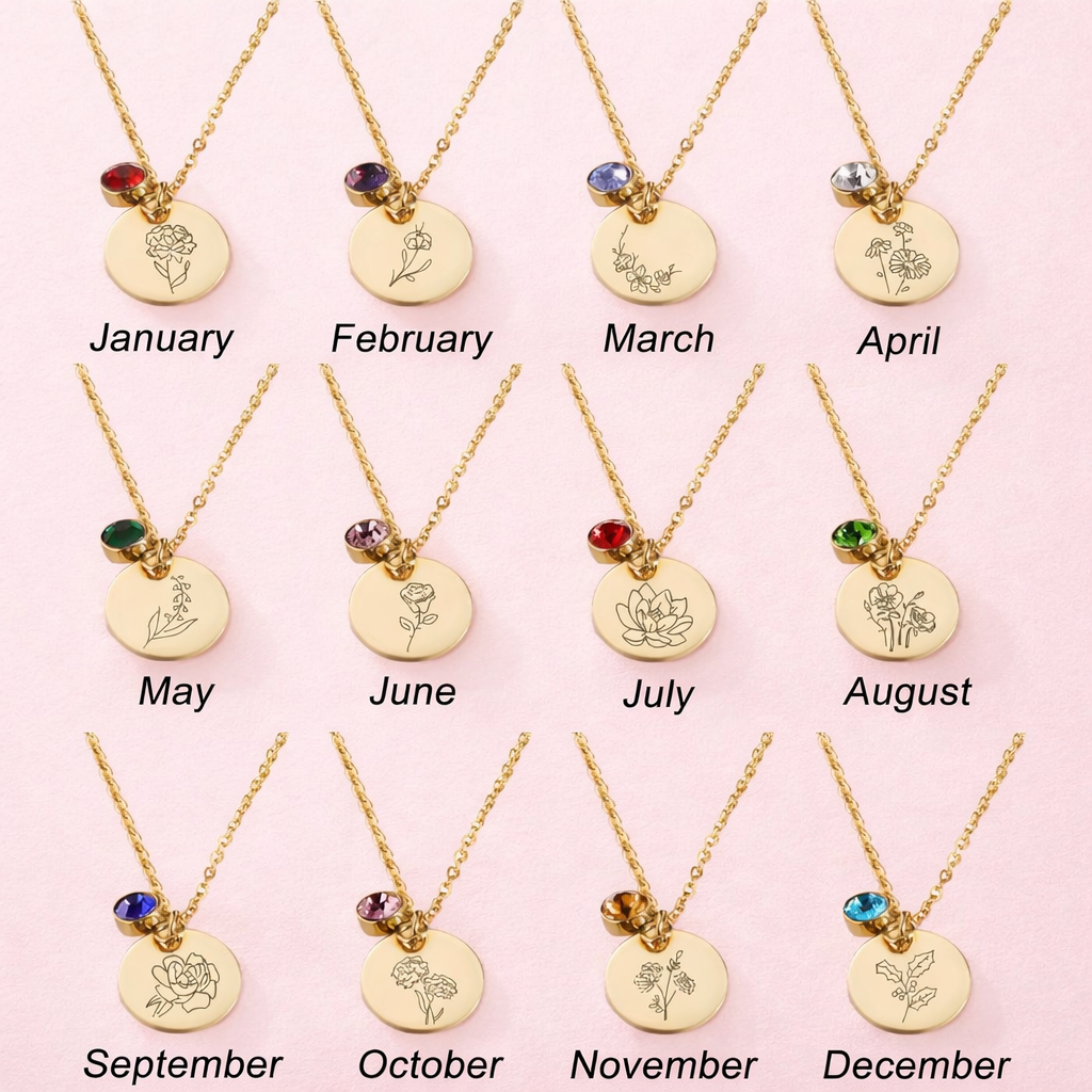 Birth Month Flower Necklace with Birthstone • Personalized Family Gift for Her • Gift for Bridesmaids, Besties, Mom, Daughter, Wife