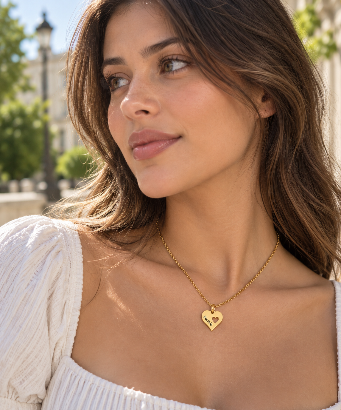 Personalized Heart Name Necklace, Custom Engraved Gold Necklace, Heart Pendant Necklace, Personalized Jewelry Gift for Her
