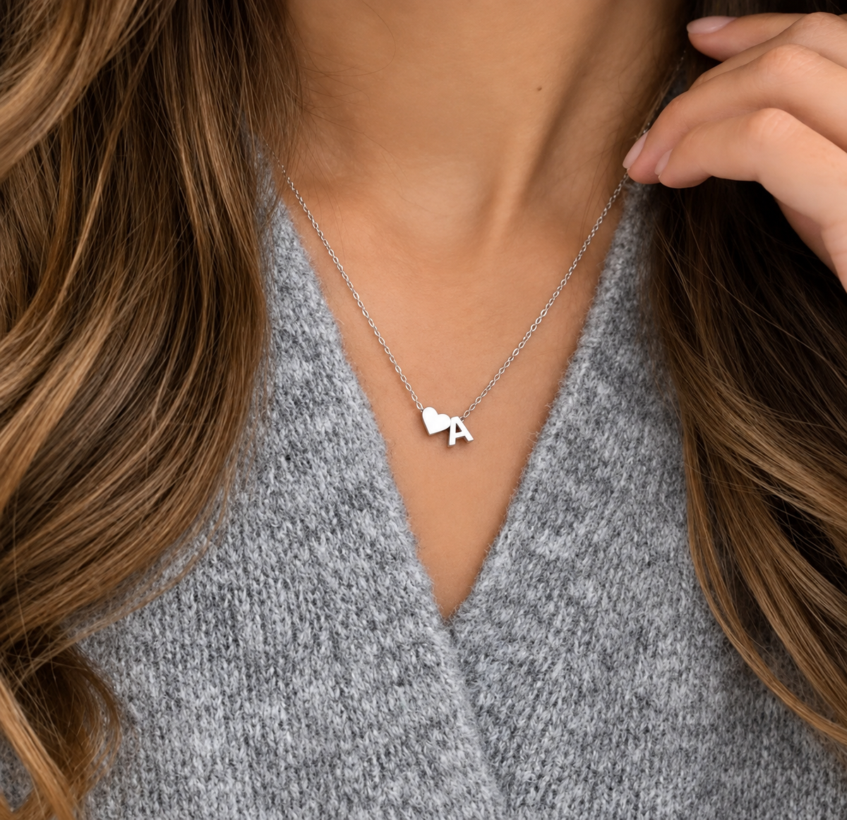 Personalized Initial Heart Necklace, Custom Letter Necklace, Couple Initial Jewelry, Silver Name Necklace, Anniversary Gift for Her