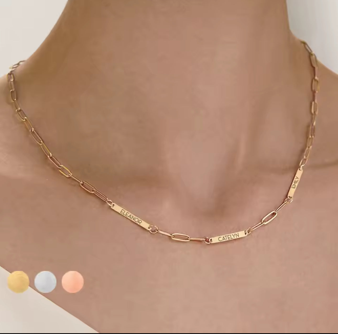 Engraved Name Bar Necklace • Personalized 1–3 Nameplate Pendant • Paperclip Chain Jewelry • Gift for Women