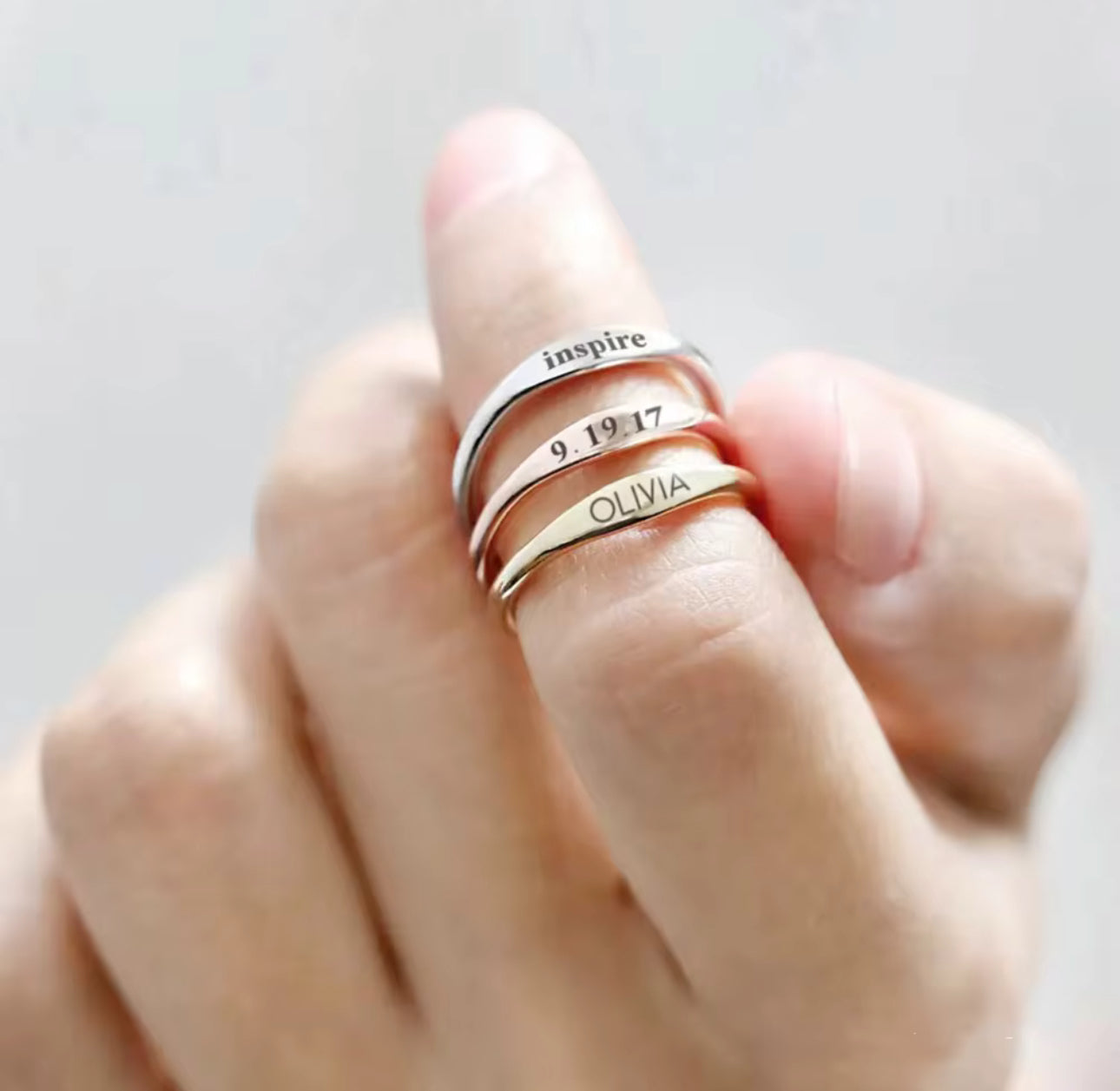 Personalized Engraved Rings, Custom Name, text Date Stackable Ring Set, Minimalist Jewelry Gift for Her, Wife, girlfriend, Bridesmaid
