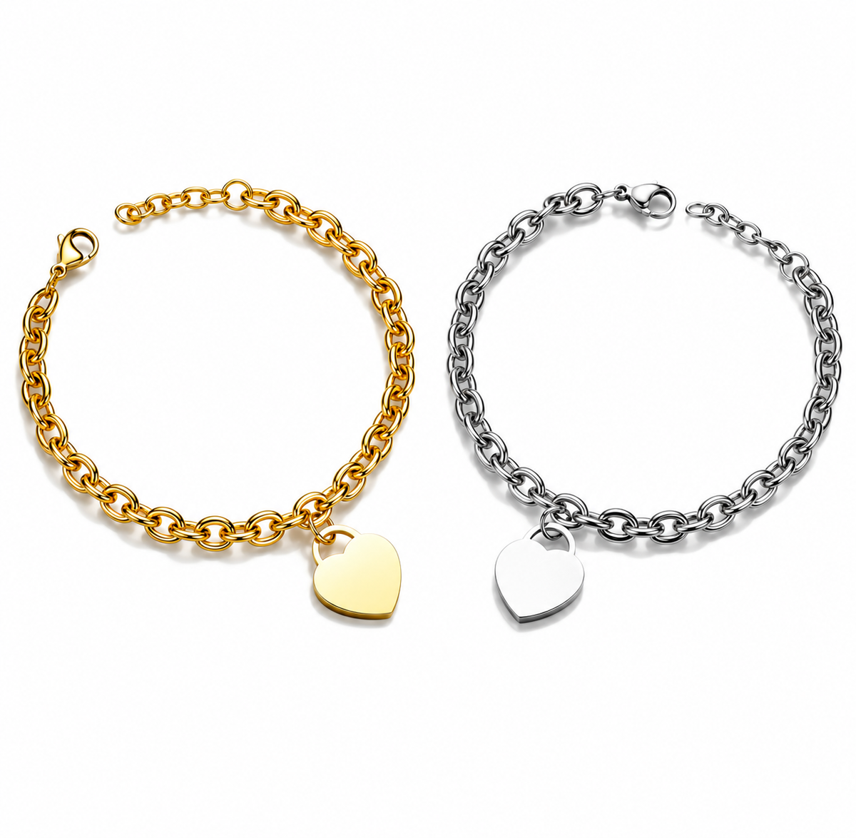 Personalized Heart Charm Bracelet, Custom Name Bracelet, Engraved Stainless Steel Jewelry, Gift for Her, Gold Silver Rose Gold