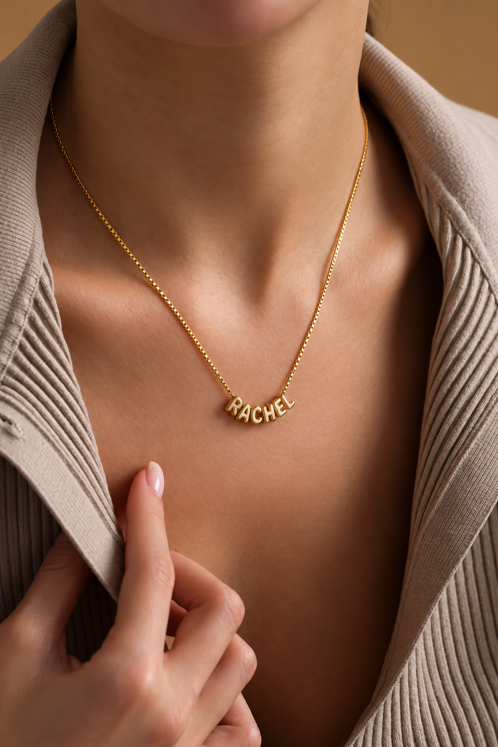 Personalized Bubble Name Necklace – Custom Gold Box Chain Necklace, 3D Name Jewelry, Personalized Gift for Her