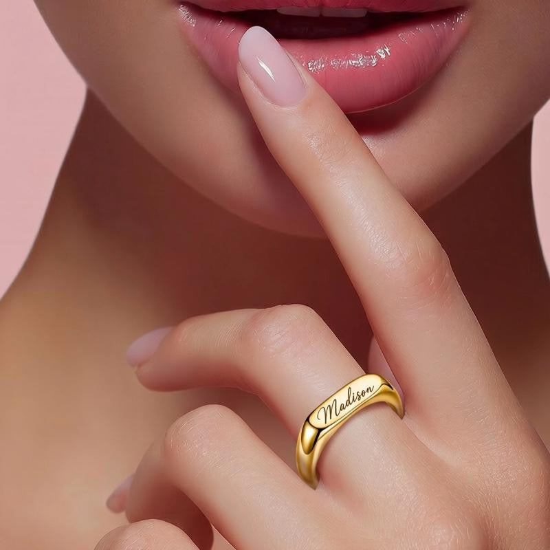 Custom Engraved Gold & Silver Ring, Minimalist Signet Ring, Custom Date Ring, Promise Ring, Gift for Her