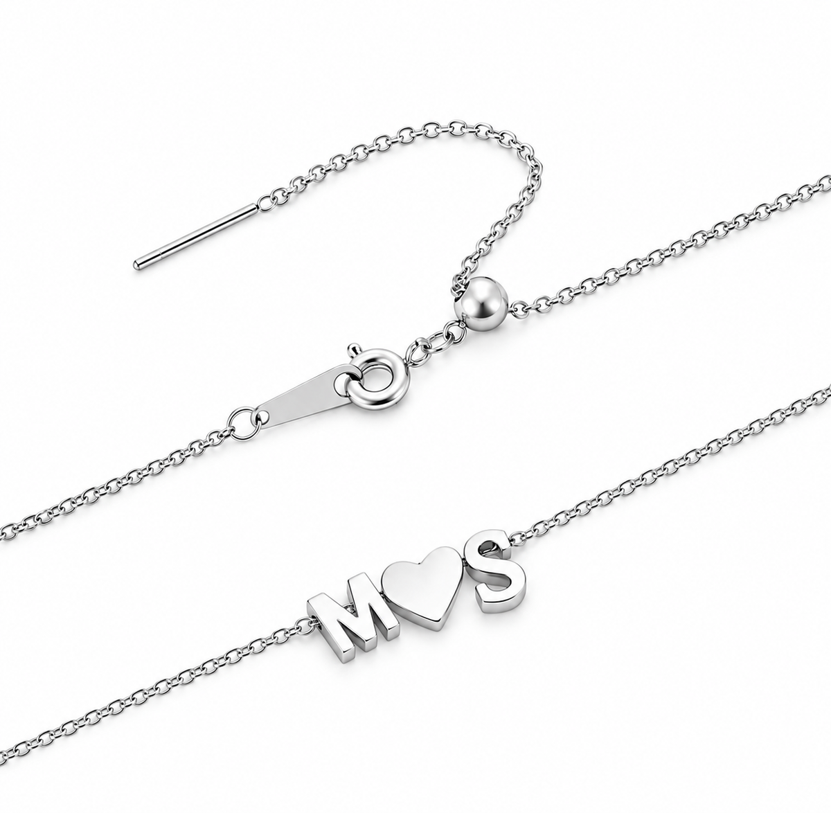 Personalized Initial Heart Necklace, Custom Letter Necklace, Couple Initial Jewelry, Silver Name Necklace, Anniversary Gift for Her