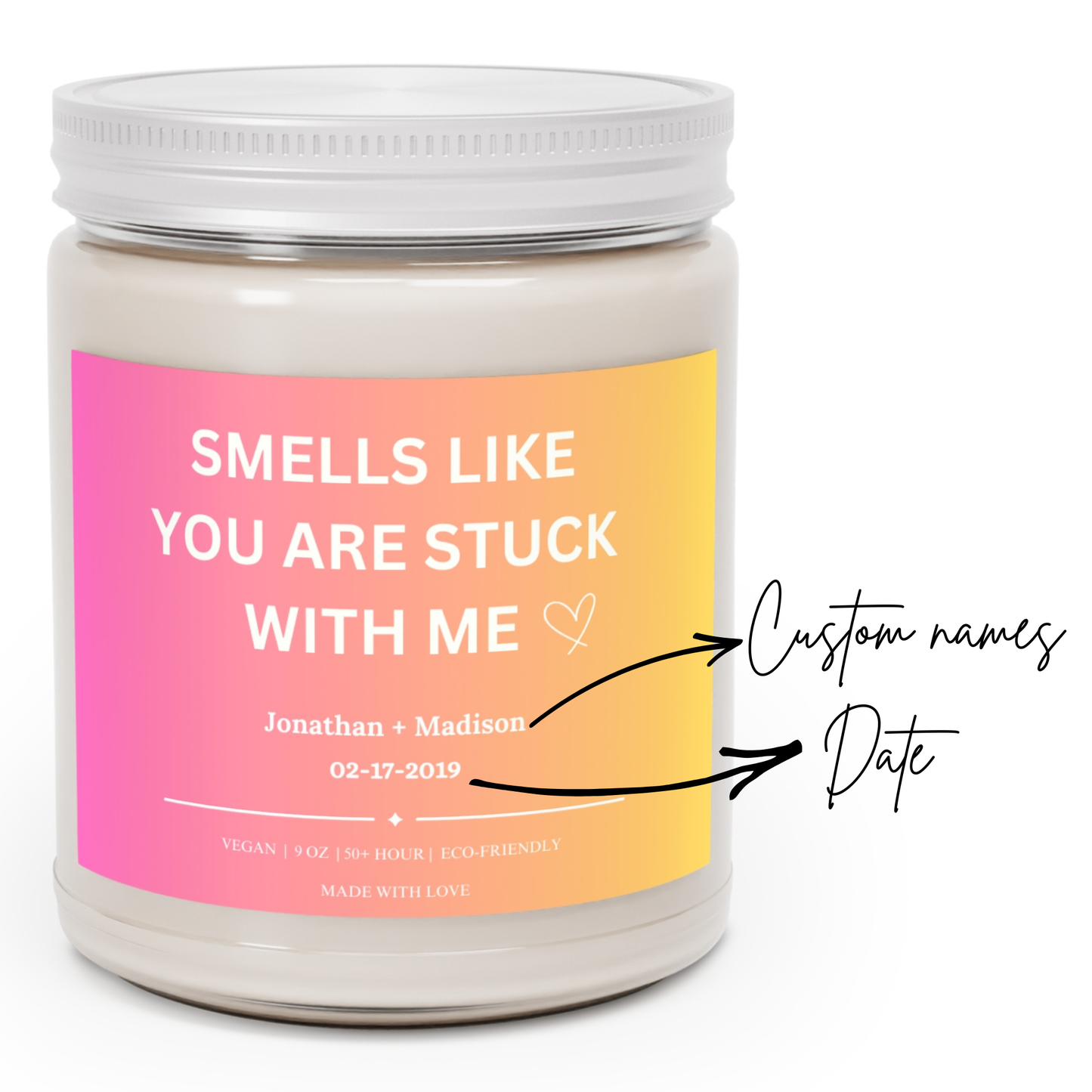 Custom “Stuck With Me” Candle • Personalized Couples Candle • Romantic Gift for Him or Her • Custom Name & Text • Valentine’s Gift