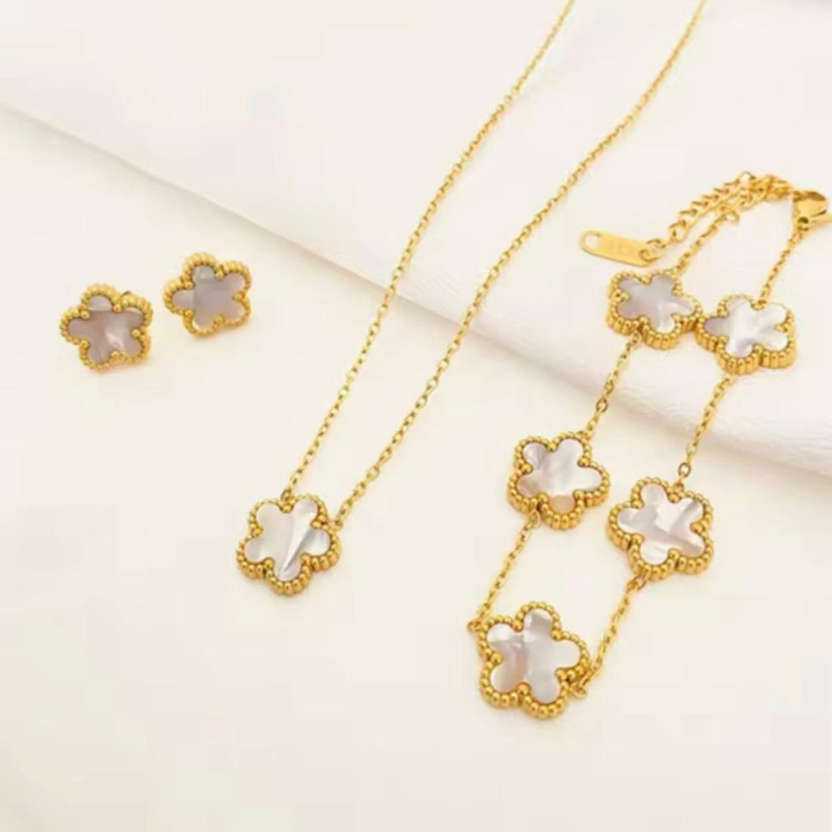 Pink Flower Necklace, Bracelet & Earring Set