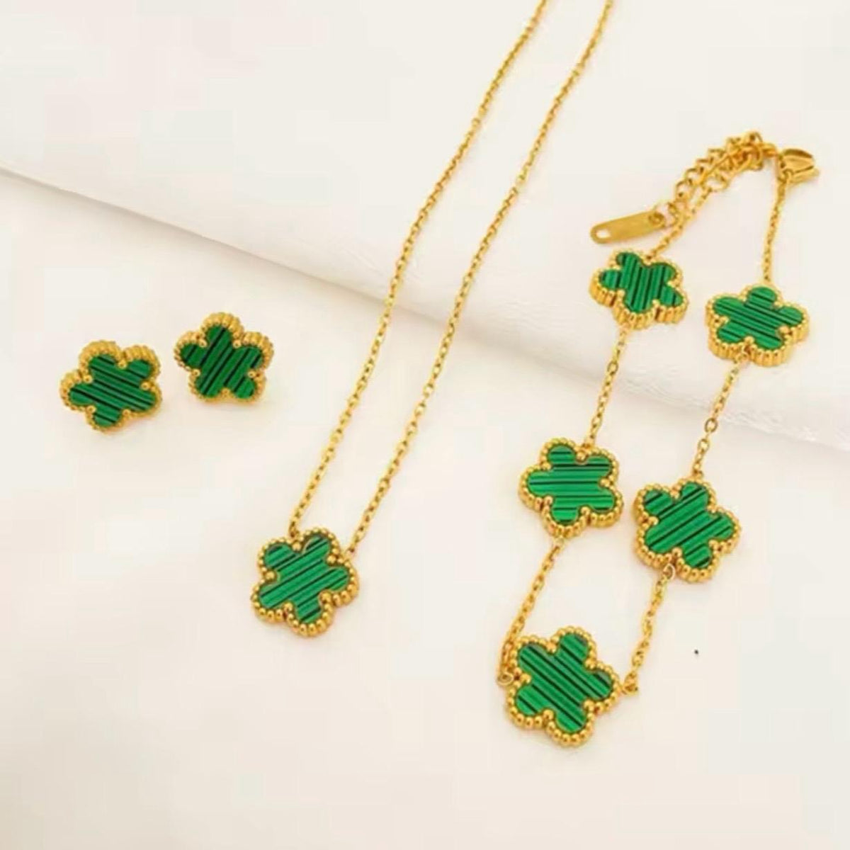 Pink Flower Necklace, Bracelet & Earring Set