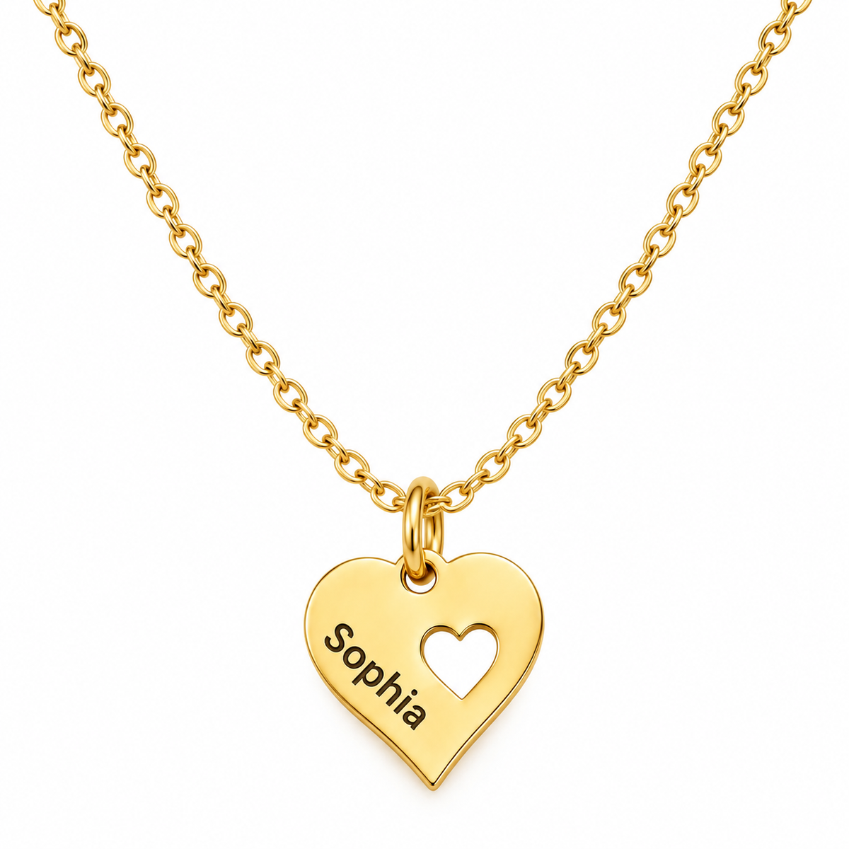 Personalized Heart Name Necklace, Custom Engraved Gold Necklace, Heart Pendant Necklace, Personalized Jewelry Gift for Her