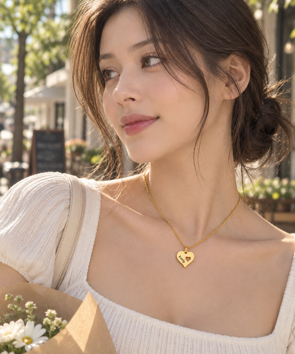 Personalized Heart Name Necklace, Custom Engraved Gold Necklace, Heart Pendant Necklace, Personalized Jewelry Gift for Her