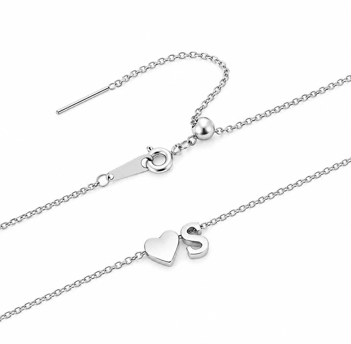 Personalized Initial Heart Necklace, Custom Letter Necklace, Couple Initial Jewelry, Silver Name Necklace, Anniversary Gift for Her