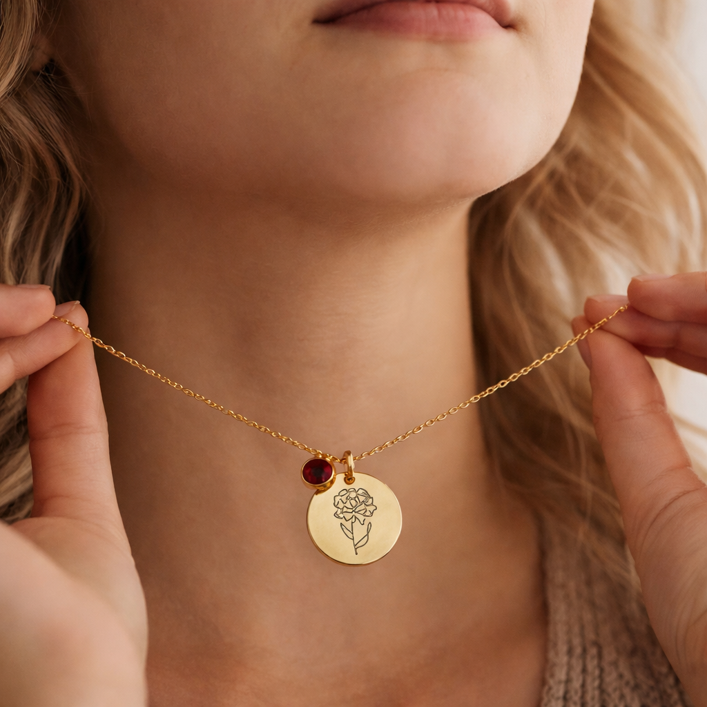 Birth Month Flower Necklace with Birthstone • Personalized Family Gift for Her • Gift for Bridesmaids, Besties, Mom, Daughter, Wife