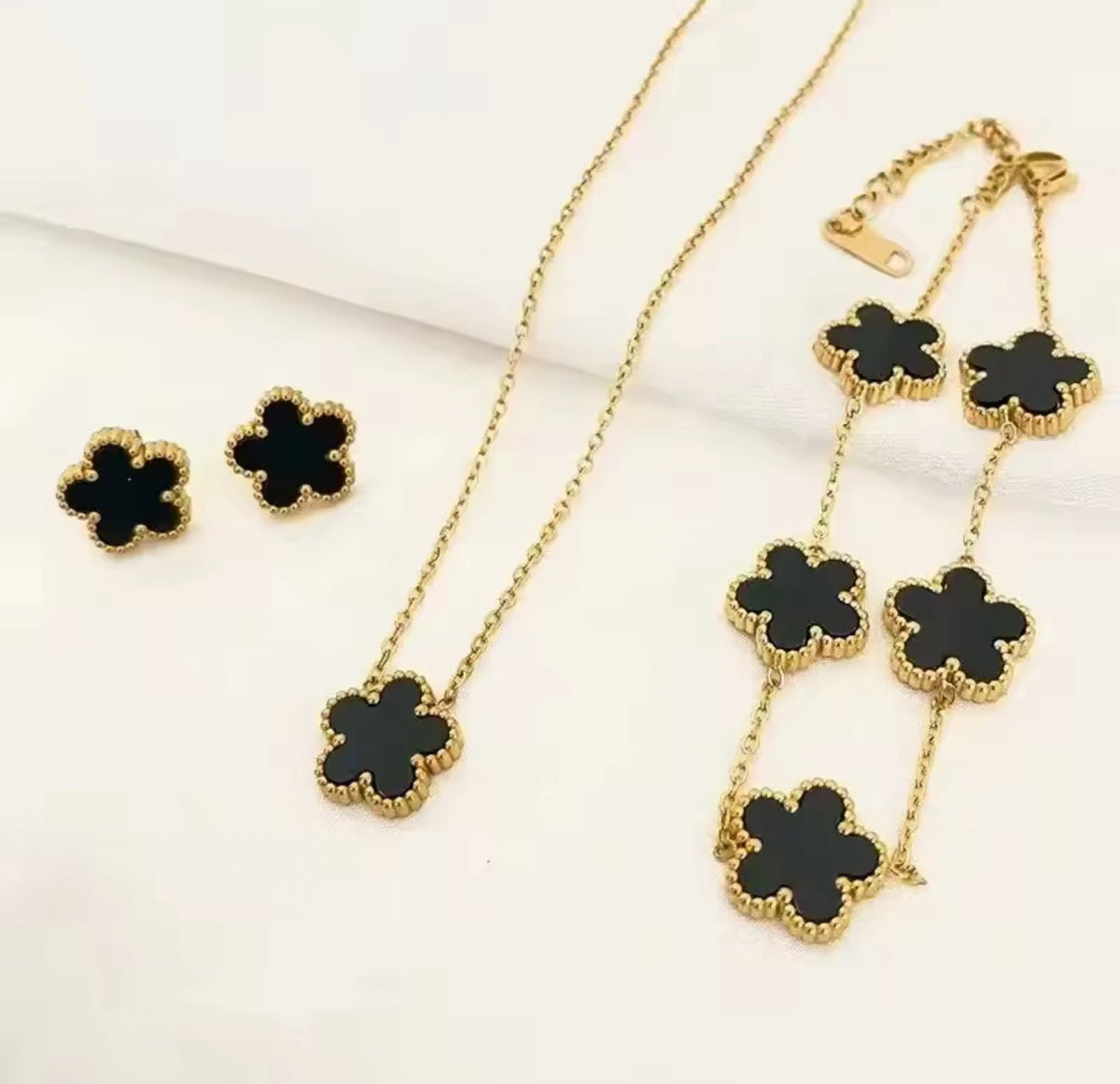 Pink Flower Necklace, Bracelet & Earring Set