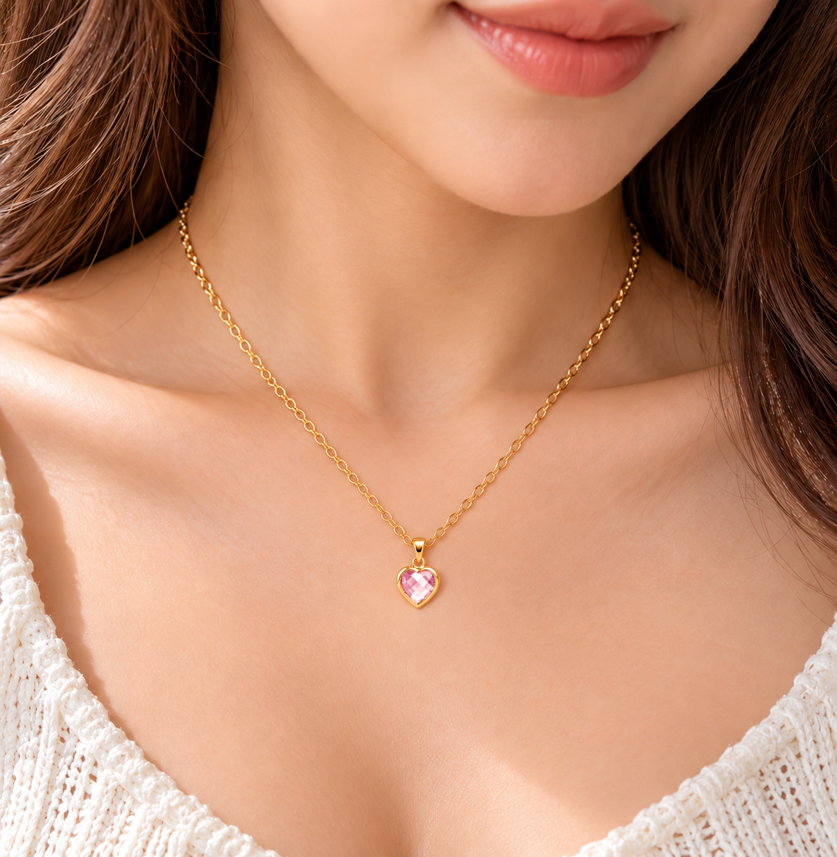 Tiny Heart Birthstone Necklace, Dainty Birth Month Gemstone Pendant, Personalized Gold Necklace, Paperclip Chain, Birthday Gift for Her